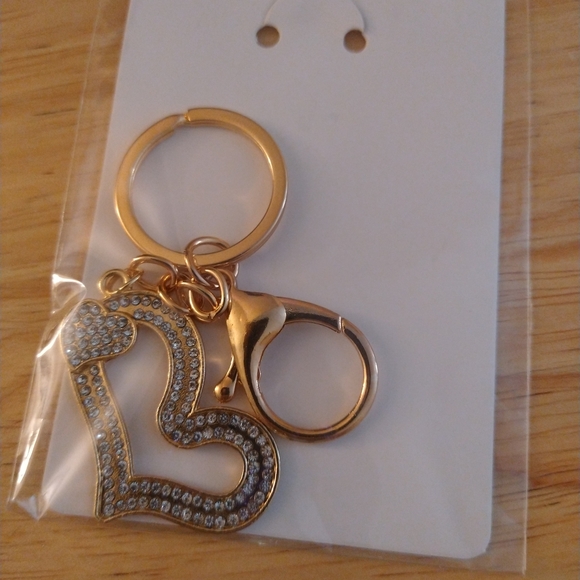 Accessories - Gold Heart Keychain with Rhinestones